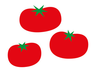 CARTOON THREE RED TOMATOES WITH GREEN LEAVES, NO STROKE, PNG