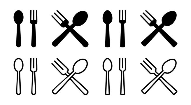 Spoon And Fork Icon Set Illustration. Spoon, Fork And Knife Icon Vector. Restaurant Sign And Symbol