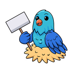 Cute forpus parrotlet bird cartoon holding blank sign
