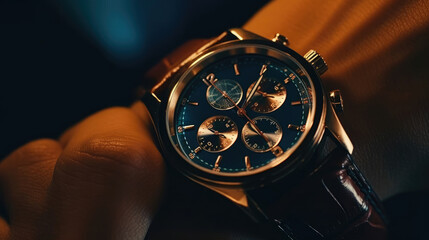 close up shot of luxury watch on the businessman, - obrazy, fototapety, plakaty