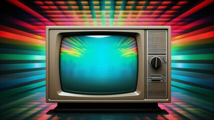 An old television with a colorful background