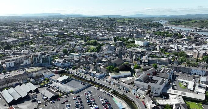 Flying over a beautiful European city in Europe. Waterford Ireland 5k