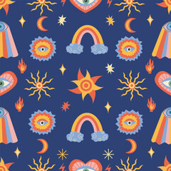 Retro summer pattern with groovy Vintage elements.