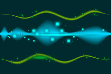 motion sound wave equalizer. sound wave colorful blue green on black background. sound, voice, music. Vector illustration. EPS 10.
