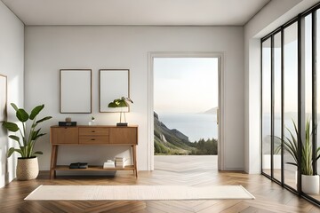 A beautiful canvas frame 3D mockup in modern living room, bed room, kitchen, bathroom interior, Created with AI