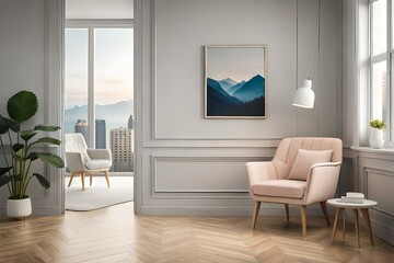 A beautiful canvas frame 3D mockup in modern living room, bed room, kitchen, bathroom interior, Created with AI