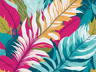 Abstract tropical leaf and flower wallpaper, landscape made with Generative AI.