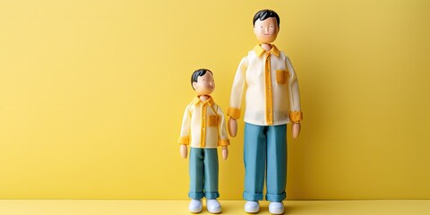 Fathers day - A toy of a Father and a boy with a yellow shirt. mock up copy space of fathers day