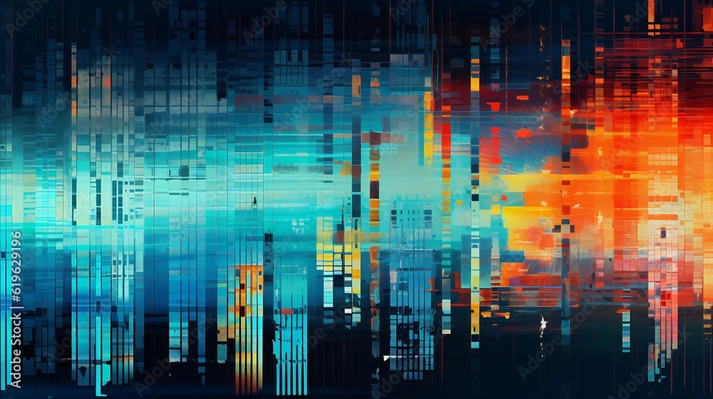 Aufkleber A vibrant and geometric abstract background filled with dynamic lines and colorful squares