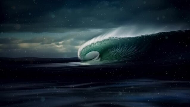Dramatic Storm Clouds Over Perfect Wave - Cinematic Footage - reworked generative AI