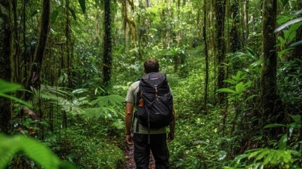 man hiking in the Amazon Rainforest generative ai