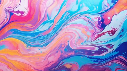 An abstract painting with blue, pink, and yellow colors