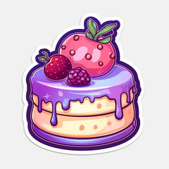 cute pink and purple cheesecake sticker no background AI generative