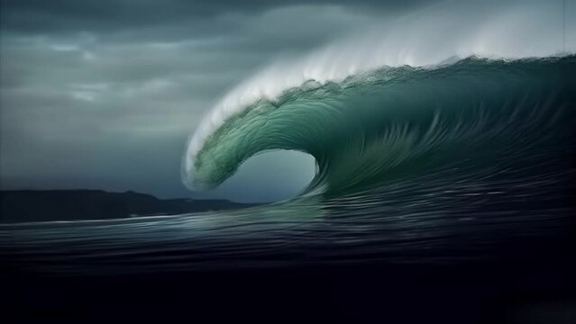 Dramatic Storm Clouds Over Perfect Wave - Cinematic Footage - reworked generative AI