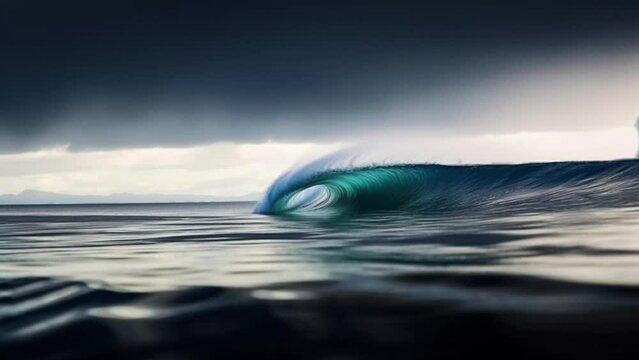 Dramatic Storm Clouds Over Perfect Wave - Cinematic Footage - reworked generative AI