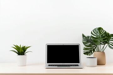 Minimalist Workspace with Modern Laptop and a Touch of Greenery - Communicating Work-life Balance and Efficiency