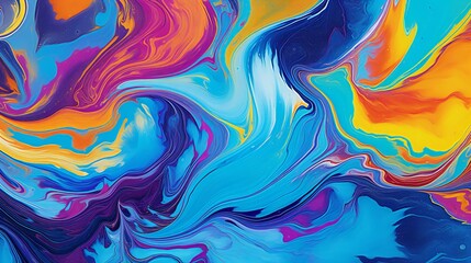 An abstract painting with blue, yellow, and purple colors