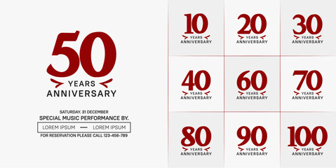 set of anniversary logo with red number on white background can be use for celebration