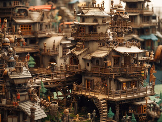 Fototapeta premium steam punk tribal village, insane detail made by AI generative photo