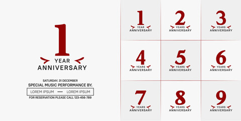 set of anniversary logo with red number on white background can be use for celebration