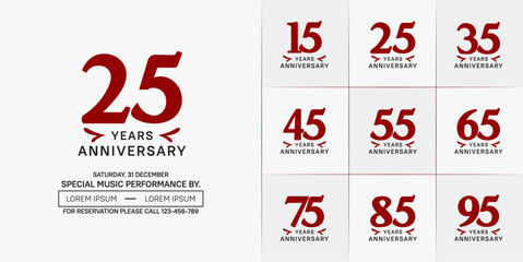 set of anniversary logo with red number on white background can be use for celebration