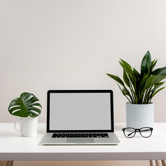 Minimalist Workspace with Modern Laptop and a Touch of Greenery - Communicating Work-life Balance and Efficiency