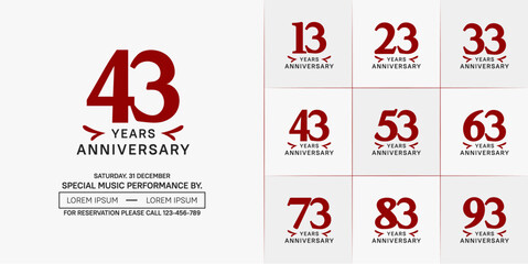set of anniversary logo with red number on white background can be use for celebration