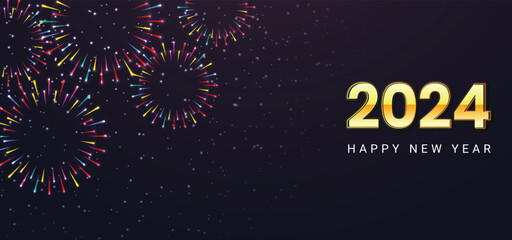 happy new year with gold text and blue background	