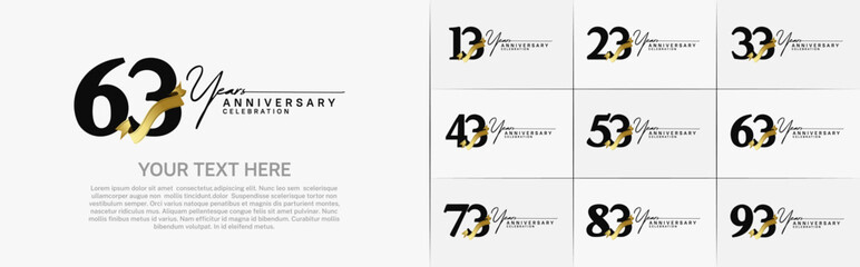 set of anniversary logo with black number and golden ribbon can be use for celebration