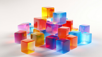 Obraz premium Colorful 3d glass cubes on white background