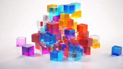 Colorful 3d glass cubes on white background