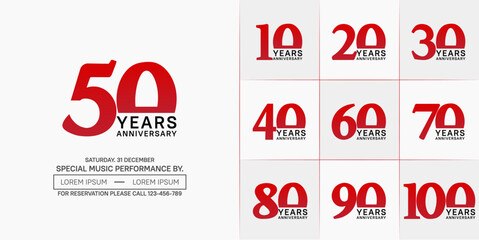 set of anniversary logo with red and black number on white background can be use for celebration