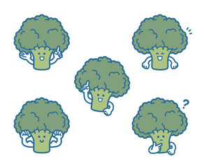 Broccoli character pose set illustration