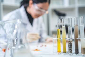 Geology science laboratory research concept, sample test analysis of nature dirtied ground in...