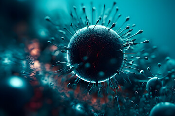 Fototapeta na wymiar Microscopic image of a virus in 3d. Generative AI
