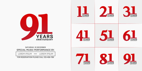 set of anniversary logo with red and black number on white background can be use for celebration