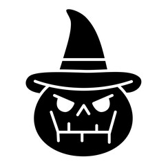 Halloween pumpkin jackolantern face with hat silhouette 
