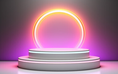 Beautiful Modern Futuristic Podium with Neon Rainbow Colors Light