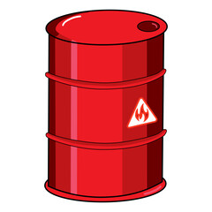 A 200 liter steel red drum mounted with flame sign. vector illustration
