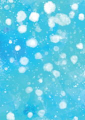 水色の水彩系背景に白いインクを垂らしたテクスチャ