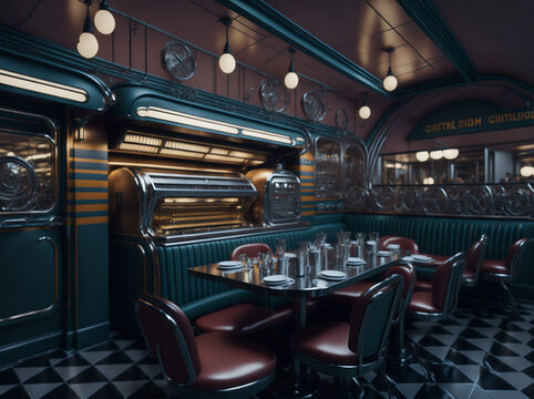 retro style vintage restaurant or cafeteria