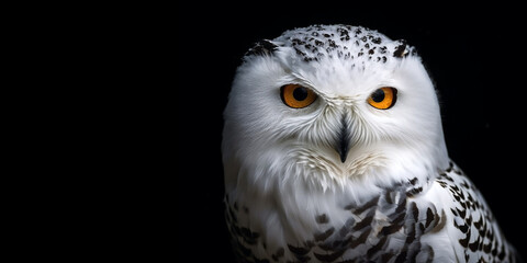 Owl portrait on isolated black background and closeup. Generative AI