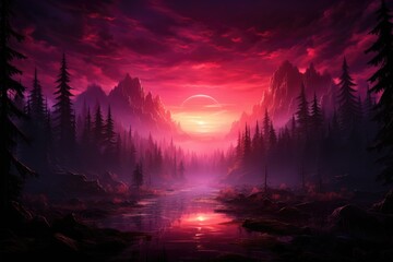 Horror fantasy in the forest landscape illustration, AI generated