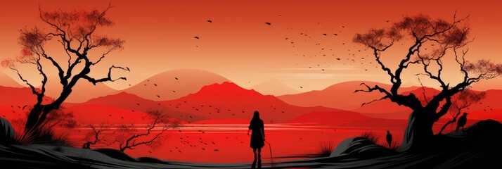 Way of the Warrior Background - A Japanese Minimalist Design - A Samurai Woman's Hero's Quest Wallpaper created with Generative AI Technology