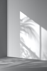 Monotone background wall with palm tree leaf
shadows. 3d rendering.