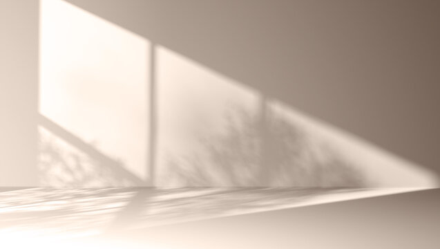 Monotone background wall with palm tree leaf
shadows. 3d rendering.