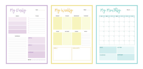 (Summer) to do list planner. Minimalist planner template set. Vector illustration.	