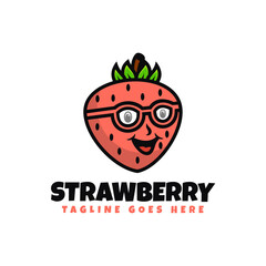 Vector Logo Illustration Strawberry Mascot Cartoon Style.