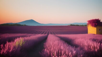 Beautiful landscape. Panorama lavender field summer sunset landscape - AI generated