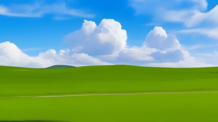 Fototapeta premium Spring Landscape - green field and blue sky - ai generated